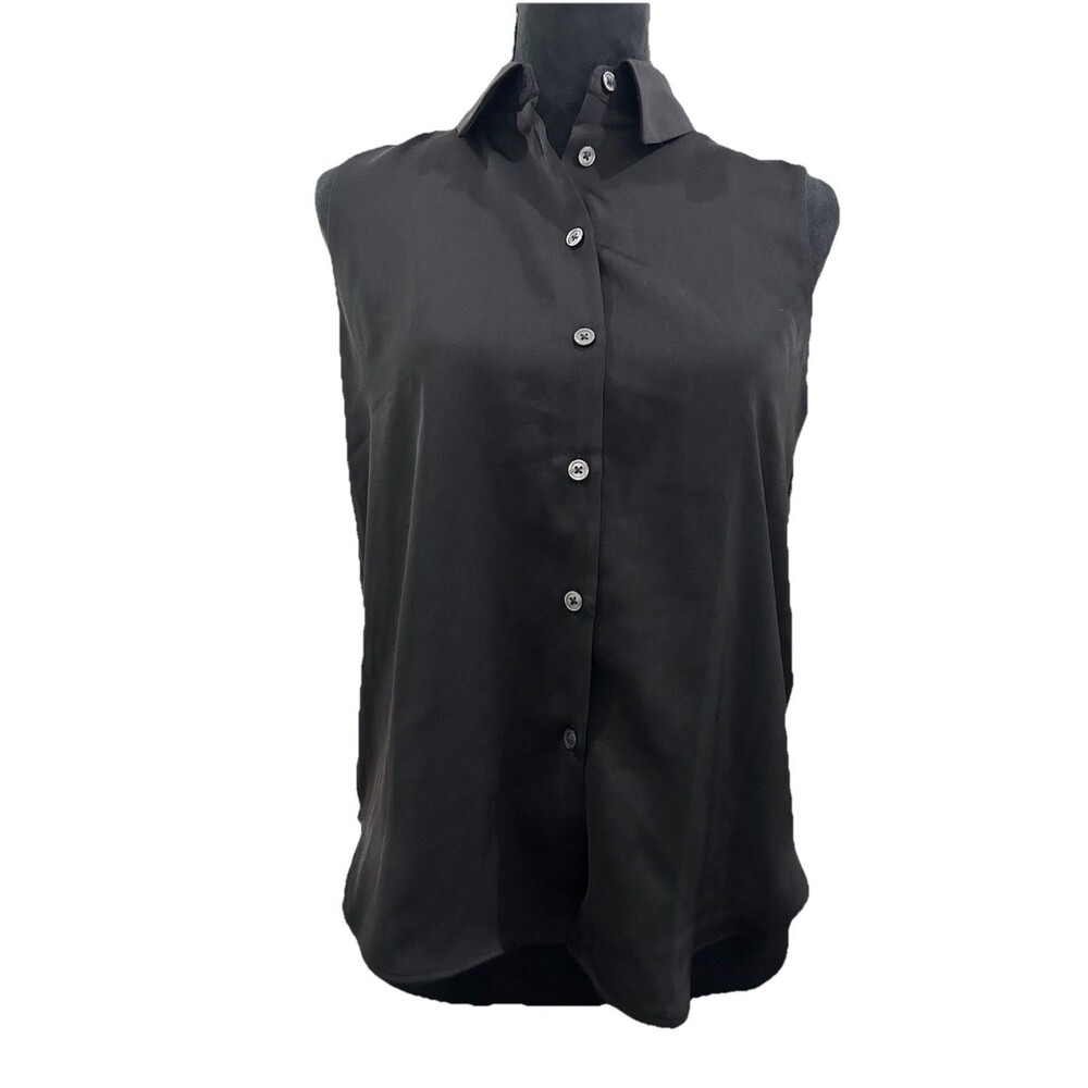 Banana Republic Womens PS Black Sleeveless Blouse Collar Button Down NWT